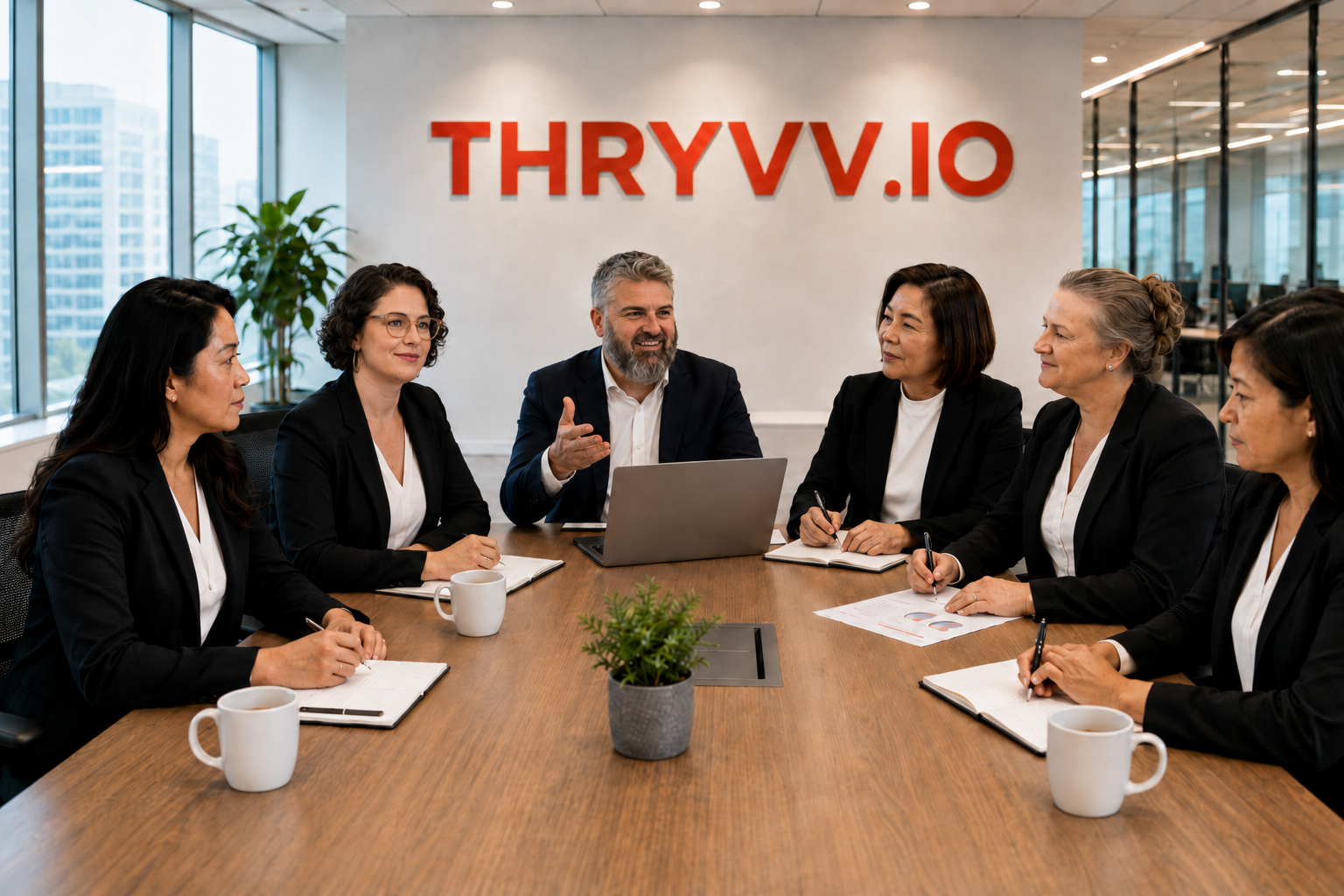 Thryvv advisory team in a boardroom discussion with business owners