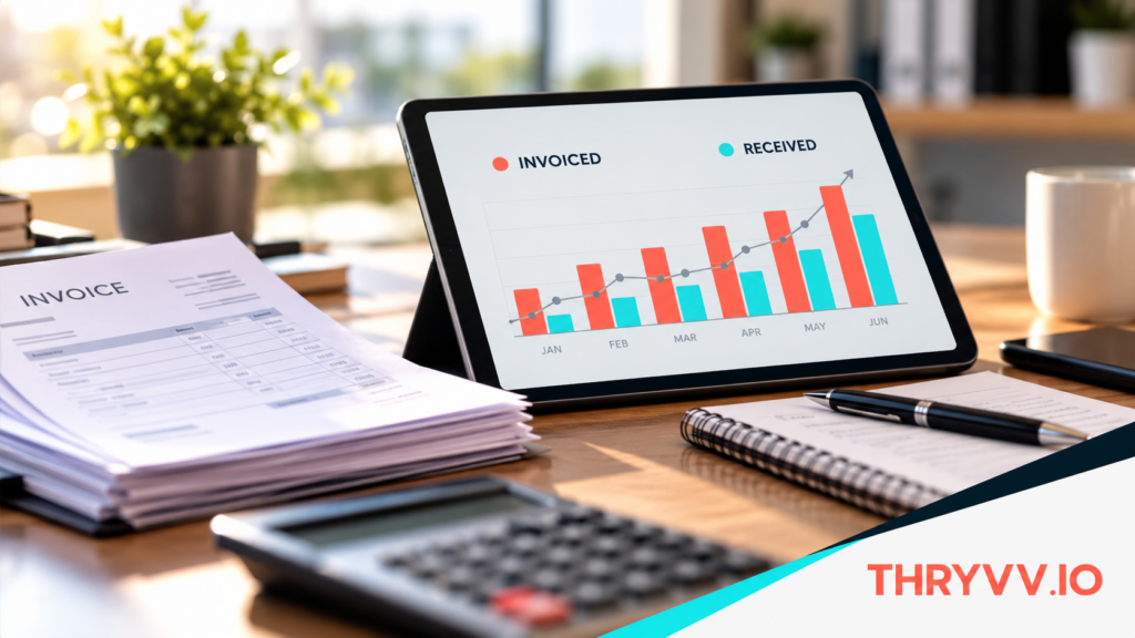 Generic unpaid invoice schedule and cash forecast showing the difference between reported revenue and received cash.